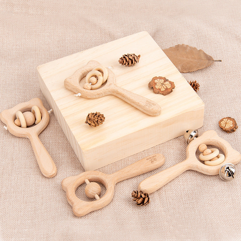 Houten Baby Rammelaar - Natuurlijk Beuken Montessori Bijtring Speelgoed 0-12 Maanden