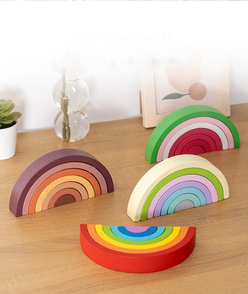 Pont arc-en-ciel Montessori - Blocs de construction en bois, jouets d'apprentissage des couleurs pour bébé