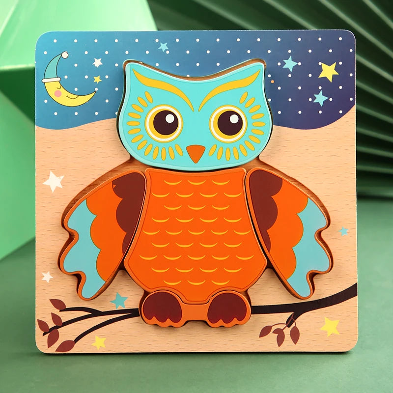 3D Houten Dieren Puzzel - Educatief Speelgoed voor Baby's en Peuters