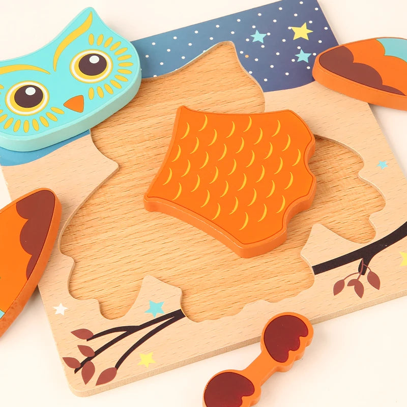 3D Houten Dieren Puzzel - Educatief Speelgoed voor Baby's en Peuters