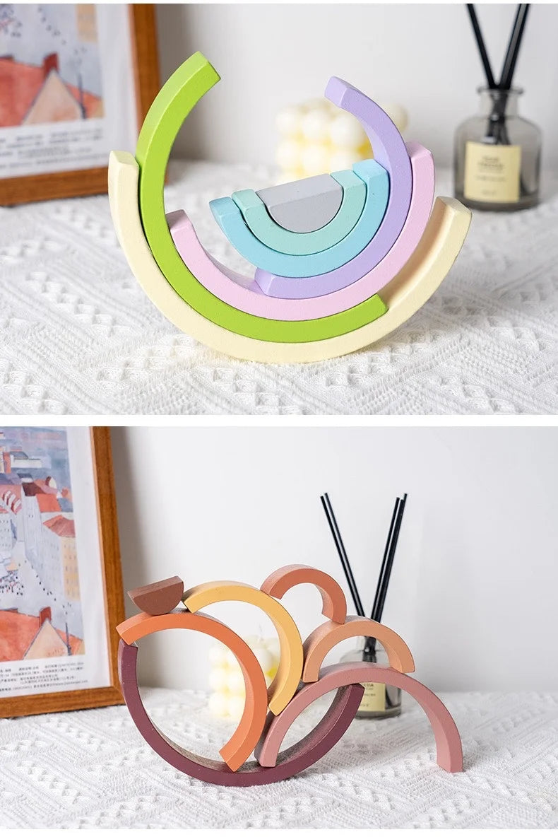 Pont arc-en-ciel Montessori - Blocs de construction en bois, jouets d'apprentissage des couleurs pour bébé