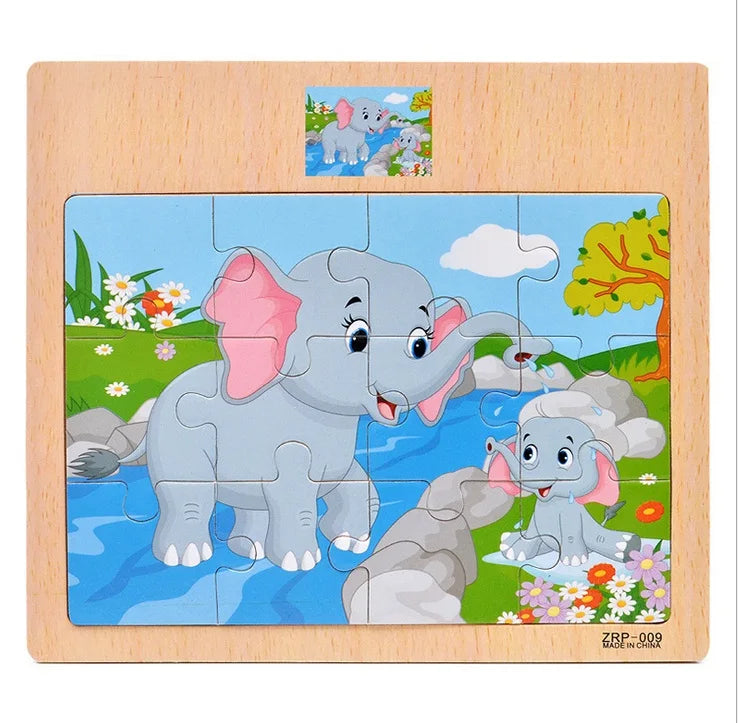 Houten Dieren Puzzel 12 Stukjes - Educatief Speelgoed voor Kinderen