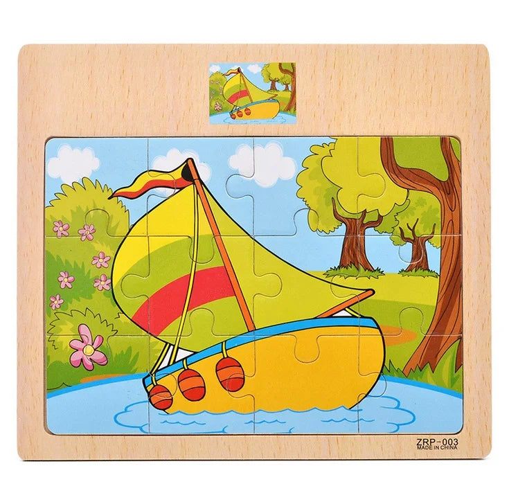 Houten Dieren Puzzel 12 Stukjes - Educatief Speelgoed voor Kinderen