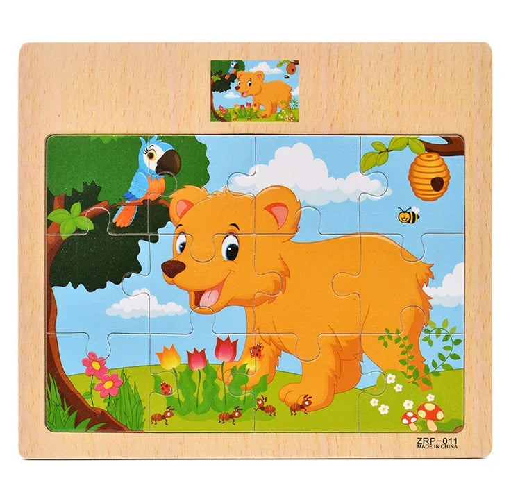 Houten Dieren Puzzel 12 Stukjes - Educatief Speelgoed voor Kinderen