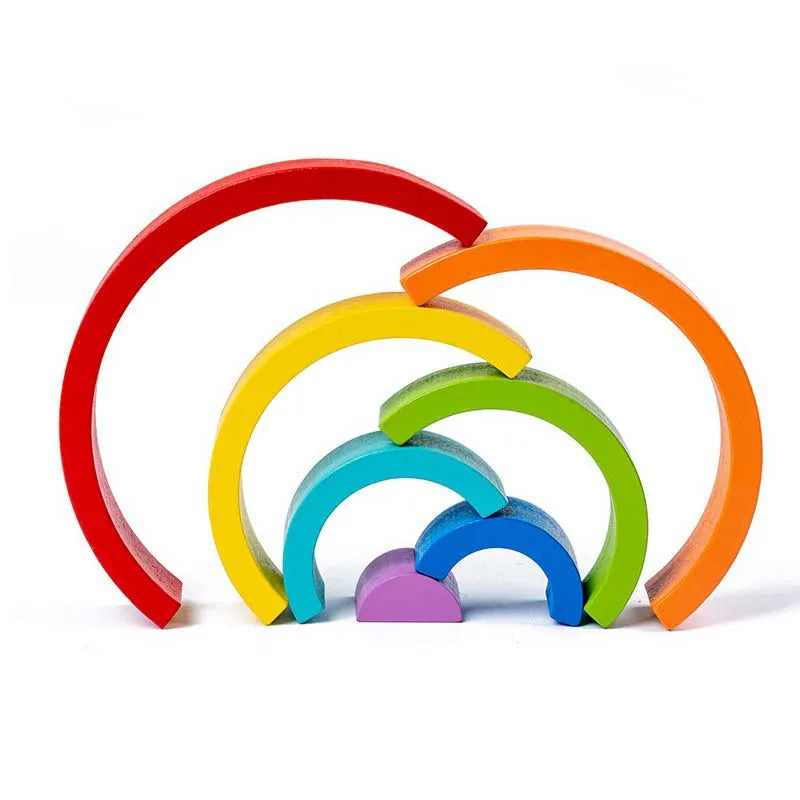 Pont arc-en-ciel Montessori - Blocs de construction en bois, jouets d'apprentissage des couleurs pour bébé