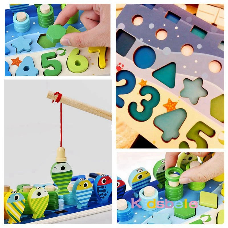 Montessori Houten Puzzel Visspel - Educatief Speelgoed voor Peuters
