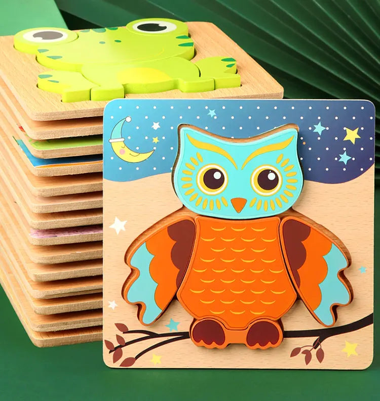3D Houten Dieren Puzzel - Educatief Speelgoed voor Baby's en Peuters