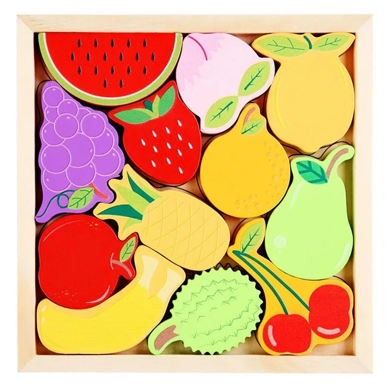 Montessori Houten Grijppuzzel - 3D Educatief Speelgoed Dieren Fruit Groenten