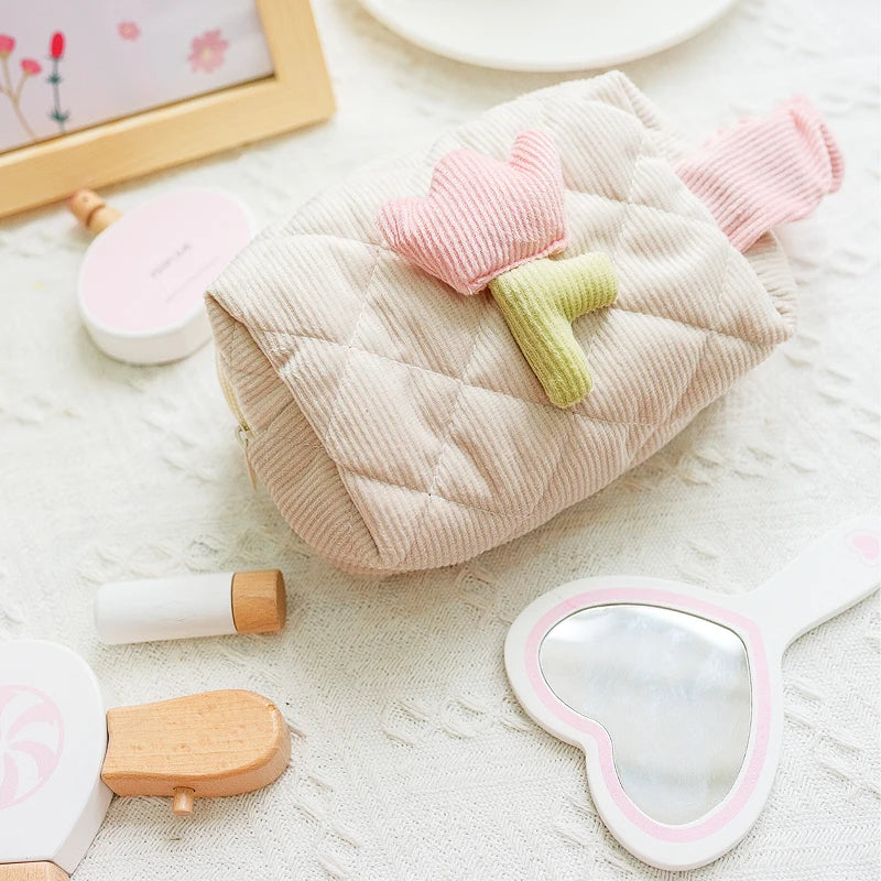 Coffret de maquillage en bois pour filles - Jeu de rôle de coiffeuse et de cosmétique