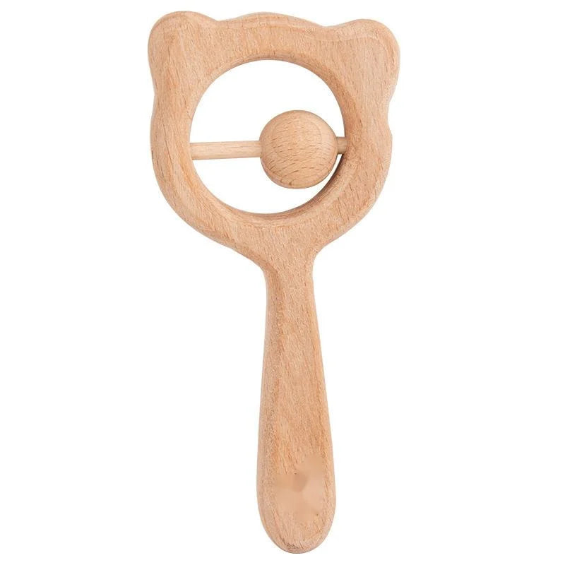 Houten Baby Rammelaar - Natuurlijk Beuken Montessori Bijtring Speelgoed 0-12 Maanden