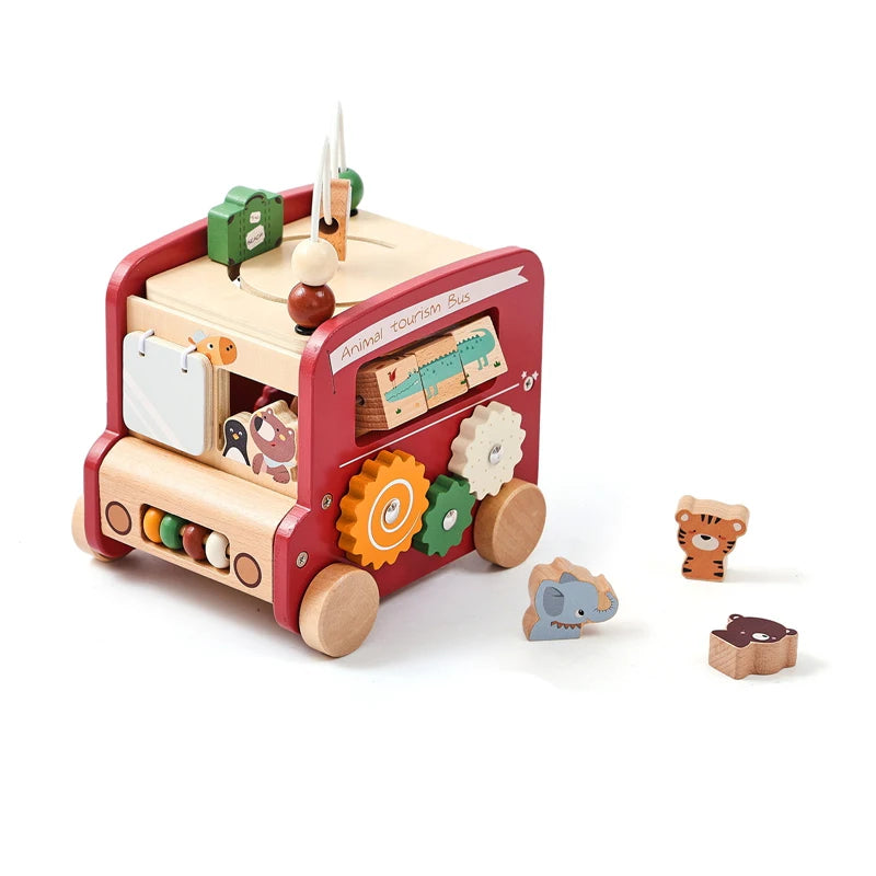 Montessori Houten Busy Bus - 5-in-1 Educatief Speelgoed voor Peuters