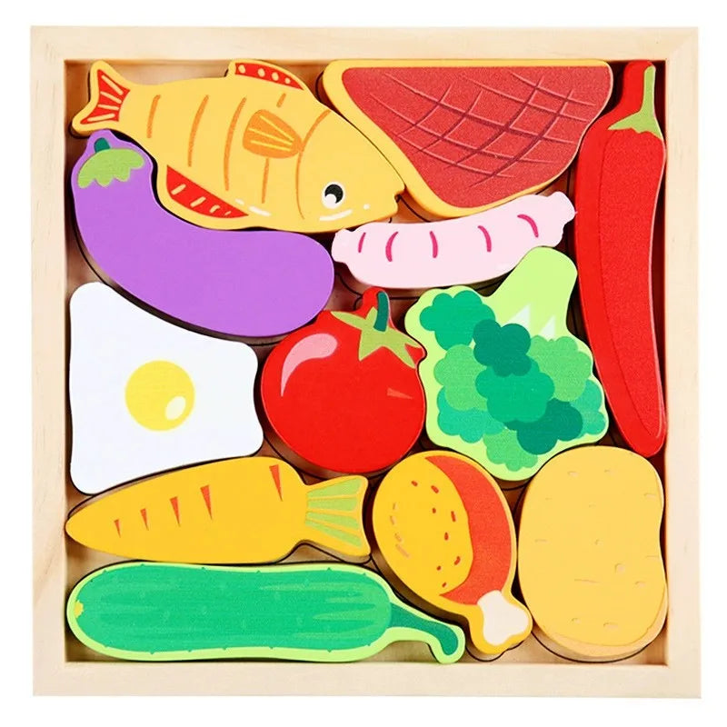 Montessori Houten Grijppuzzel - 3D Educatief Speelgoed Dieren Fruit Groenten