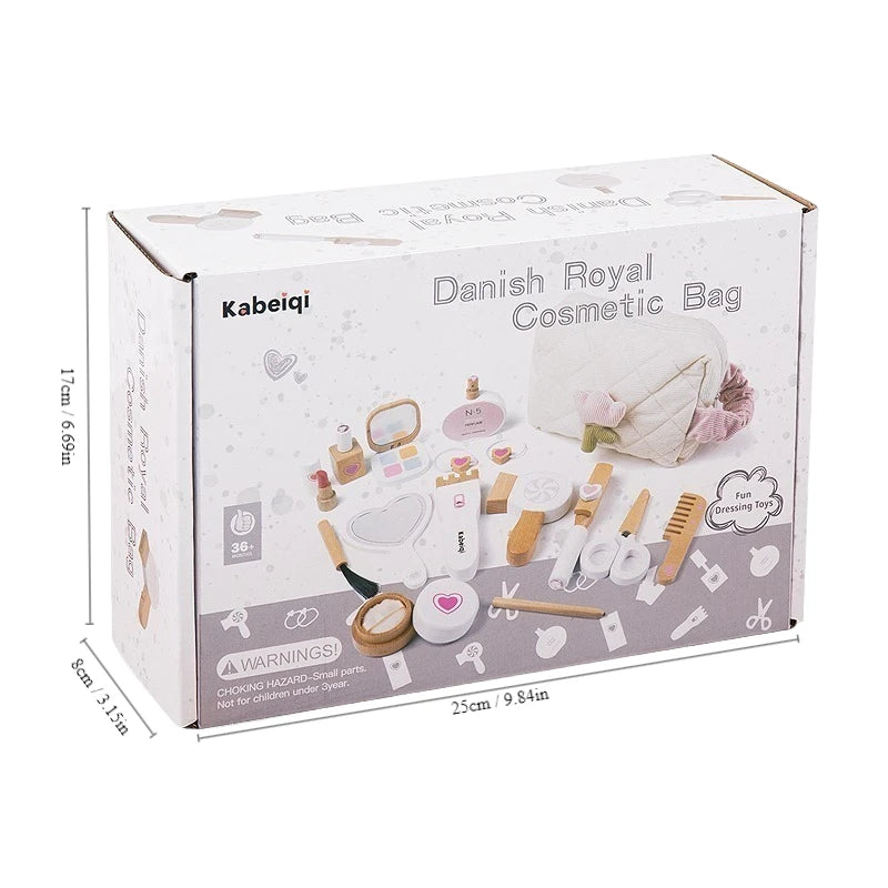 Coffret de maquillage en bois pour filles - Jeu de rôle de coiffeuse et de cosmétique