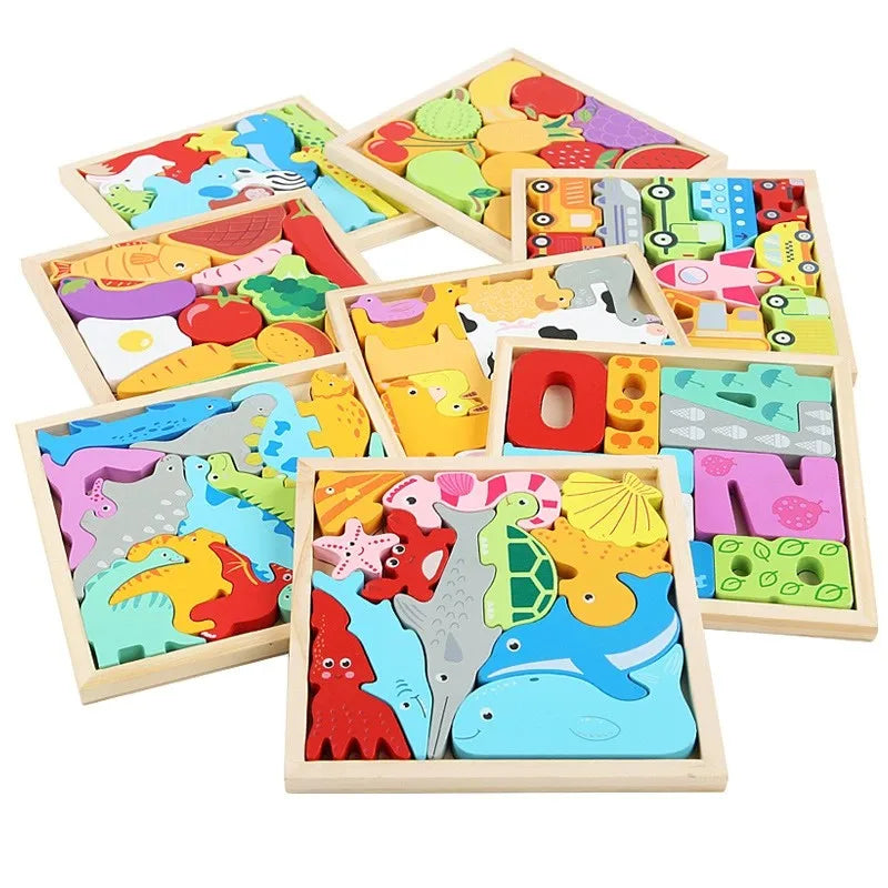 Montessori Houten Grijppuzzel - 3D Educatief Speelgoed Dieren Fruit Groenten