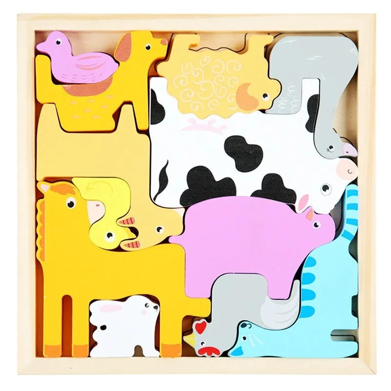 Montessori Houten Grijppuzzel - 3D Educatief Speelgoed Dieren Fruit Groenten