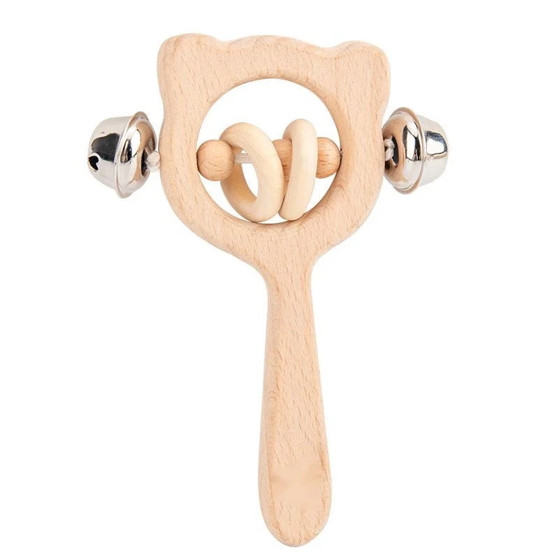 Houten Baby Rammelaar - Natuurlijk Beuken Montessori Bijtring Speelgoed 0-12 Maanden