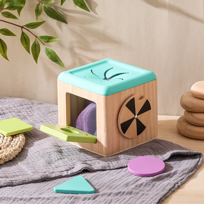 Montessori Houten Baby Speelgoed - Muziek Trommel met Vormen Sorteren en Rammelaar