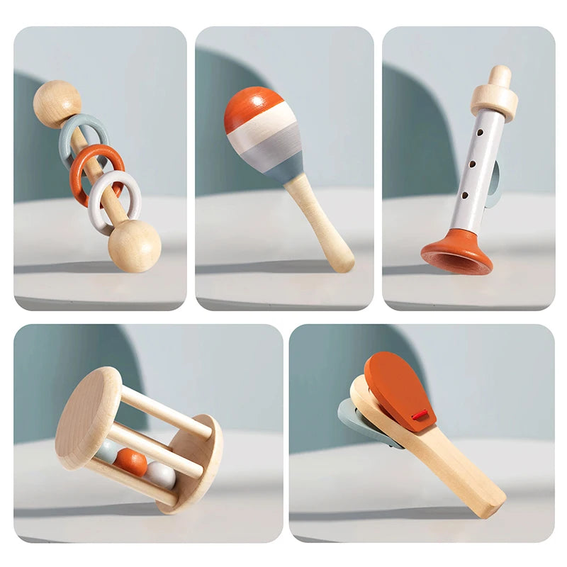 5-Delige Baby Muziekinstrumenten Set - Montessori Rammelaars en Educatief Speelgoed