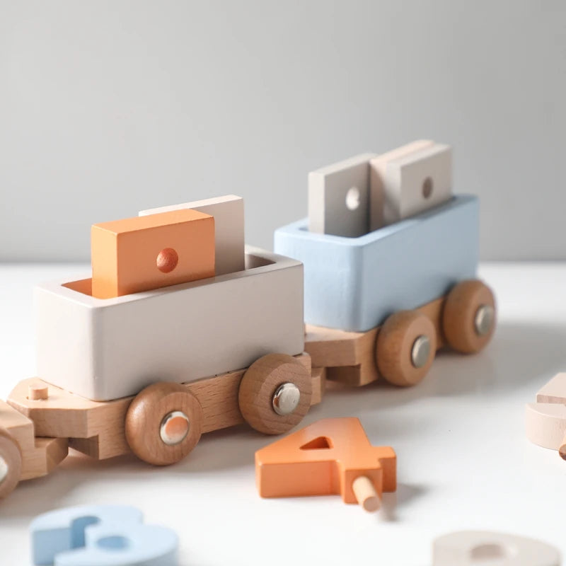 Houten Trein met Cijfers - Montessori Leer Speelgoed voor Peuters