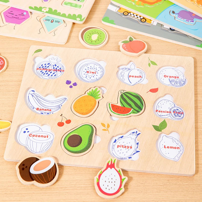 Montessori Houten Puzzels - Grijpbord Educatief Speelgoed Baby Cadeau