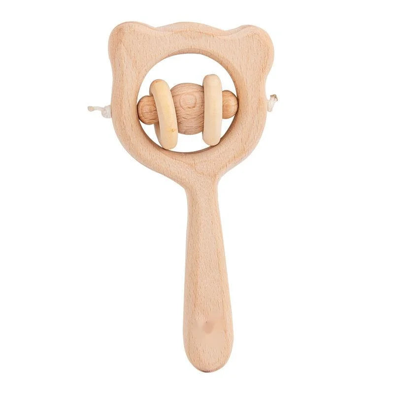 Houten Baby Rammelaar - Natuurlijk Beuken Montessori Bijtring Speelgoed 0-12 Maanden
