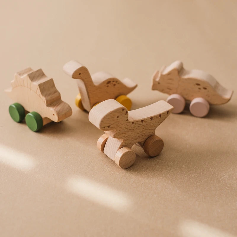 Houten Dinosaurus Auto Speelgoed - Educatief Montessori Speelgoed voor Kinderen