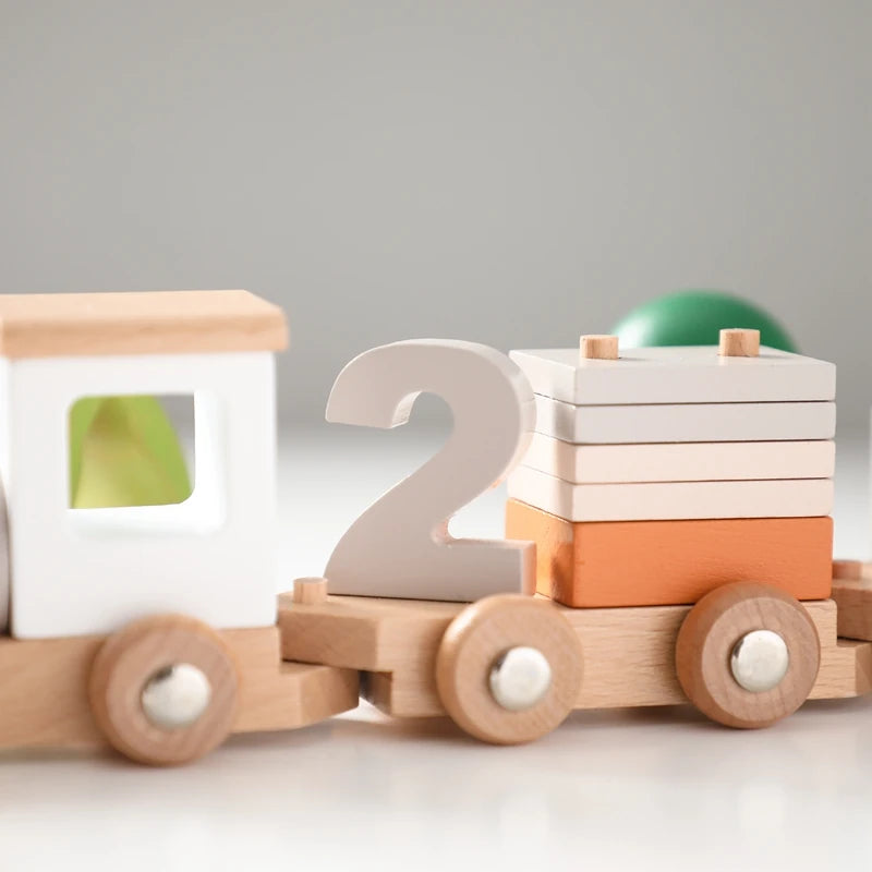 Houten Trein met Cijfers - Montessori Leer Speelgoed voor Peuters