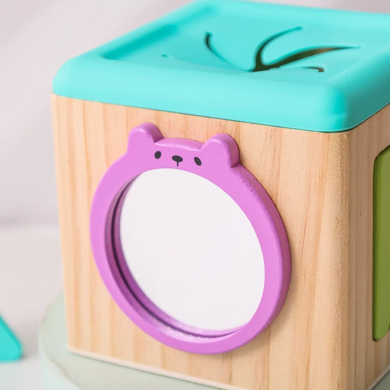 Montessori Houten Baby Speelgoed - Muziek Trommel met Vormen Sorteren en Rammelaar