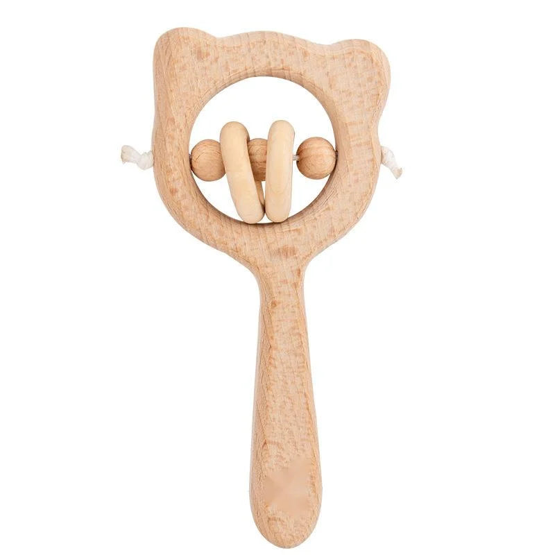 Houten Baby Rammelaar - Natuurlijk Beuken Montessori Bijtring Speelgoed 0-12 Maanden