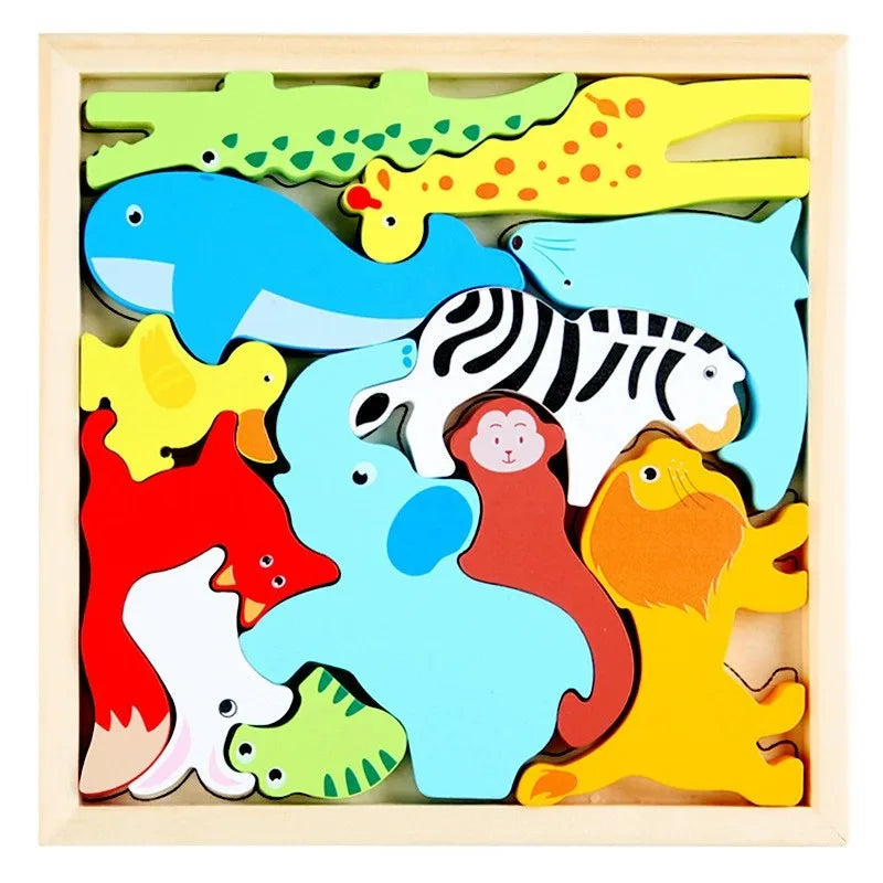 Montessori Houten Grijppuzzel - 3D Educatief Speelgoed Dieren Fruit Groenten