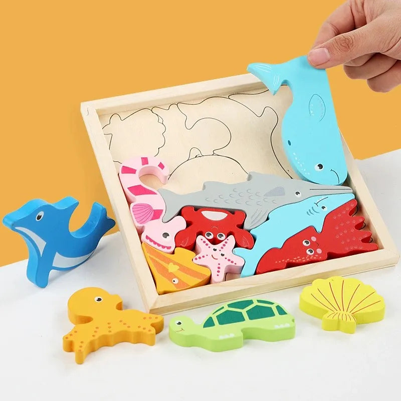Montessori Houten Grijppuzzel - 3D Educatief Speelgoed Dieren Fruit Groenten