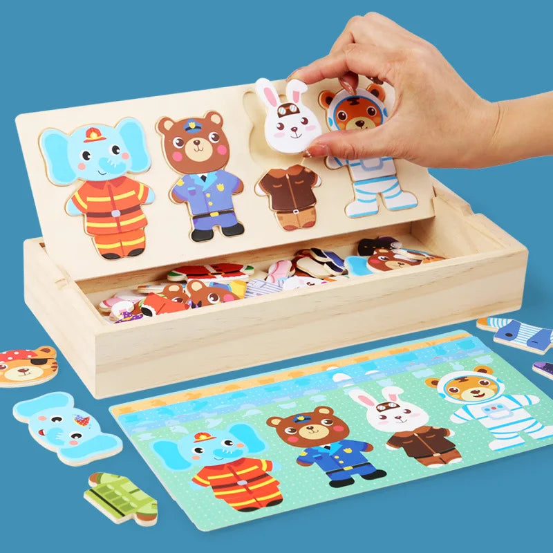 Montessori Dieren Aankleden Puzzel - Houten Educatief Speelgoed Kinderen