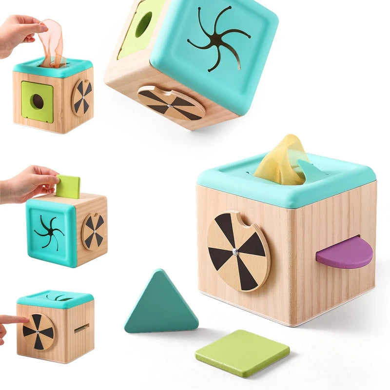 Montessori Houten Baby Speelgoed - Muziek Trommel met Vormen Sorteren en Rammelaar