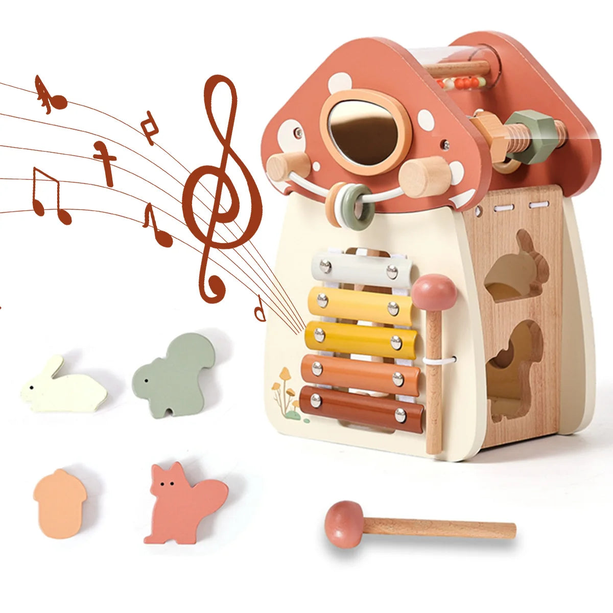 Montessori Houten Paddenstoel Puzzel - Muziek Speelgoed voor Baby's