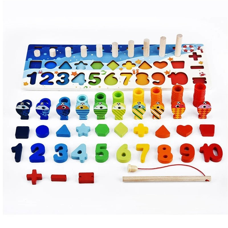 Montessori Houten Puzzel Visspel - Educatief Speelgoed voor Peuters