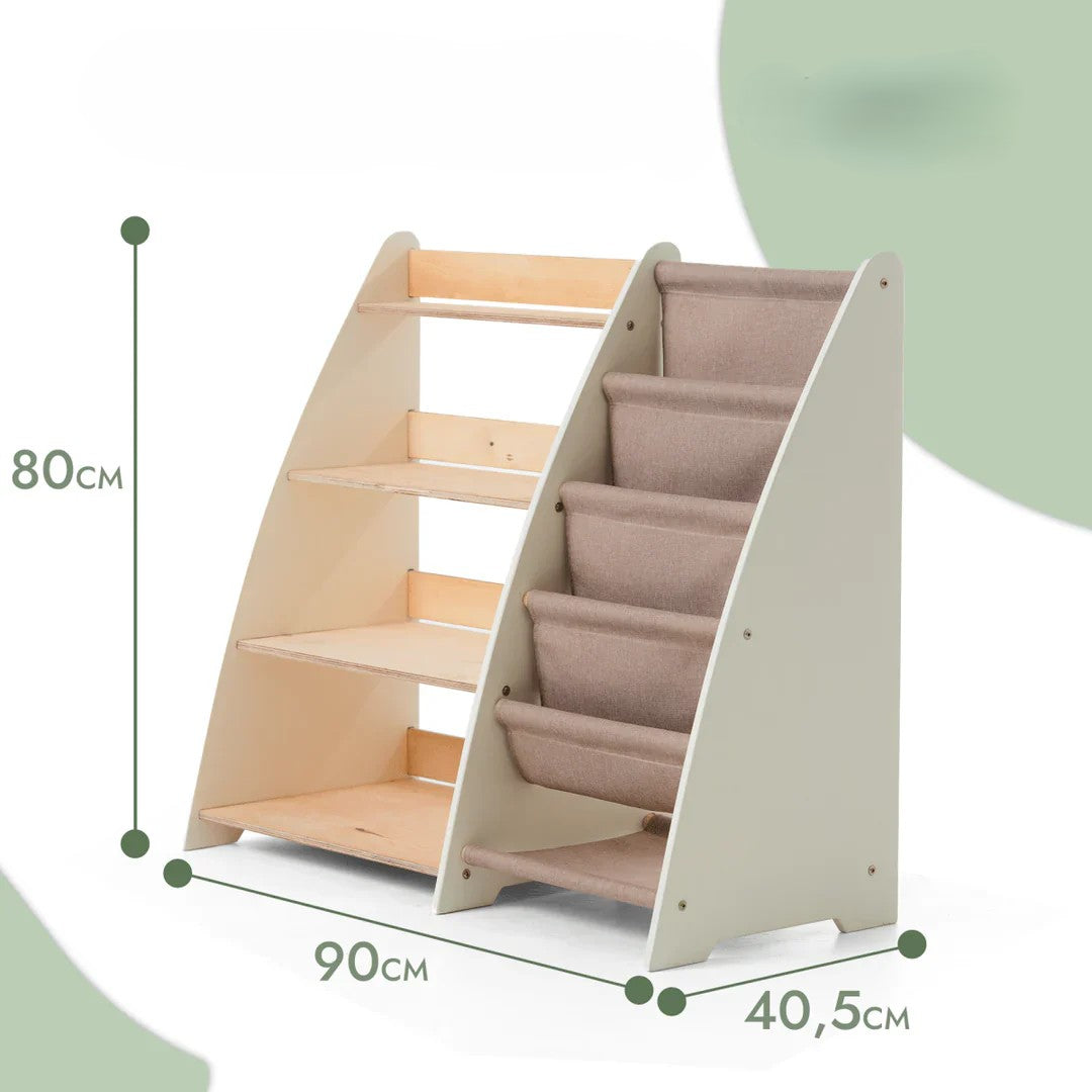 2-in-1 Montessori Boekenplank - Houten Opbergrek voor Boeken en Speelgoed