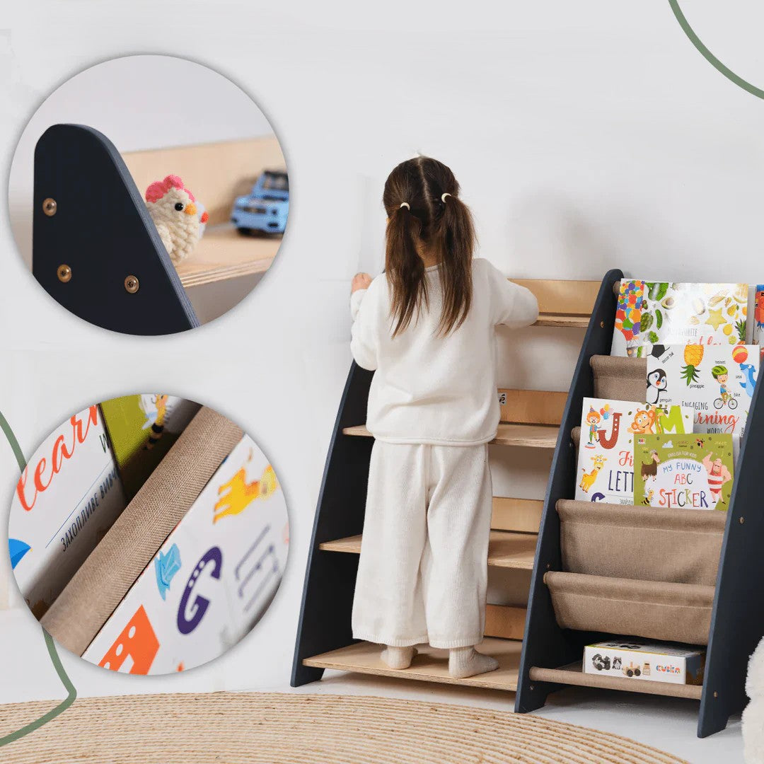 2-in-1 Montessori Boekenplank - Houten Opbergrek voor Boeken en Speelgoed