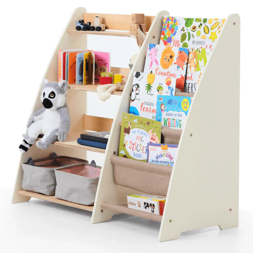 2-in-1 Montessori Boekenplank - Houten Opbergrek voor Boeken en Speelgoed