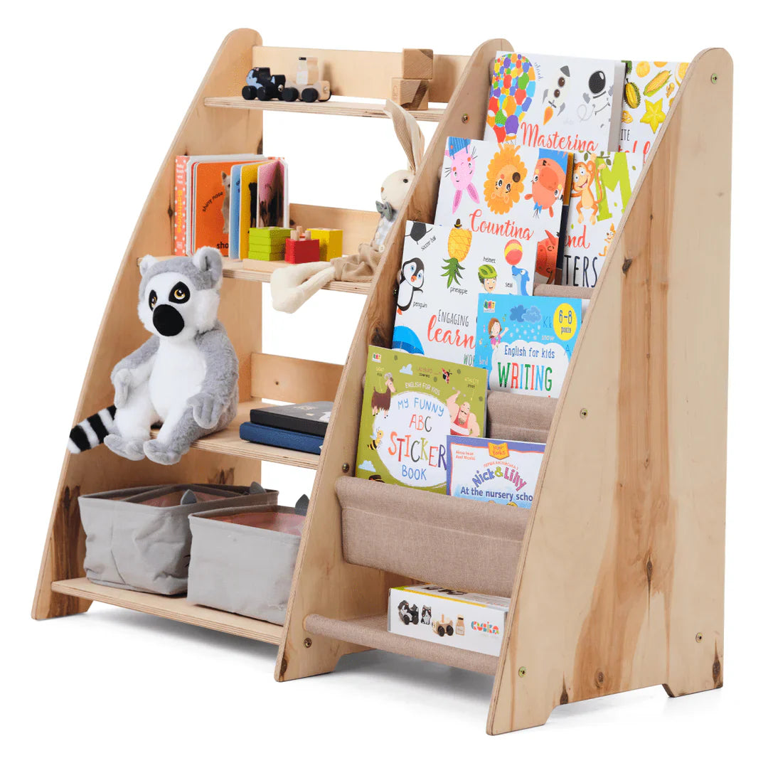 2-in-1 Montessori Boekenplank - Houten Opbergrek voor Boeken en Speelgoed