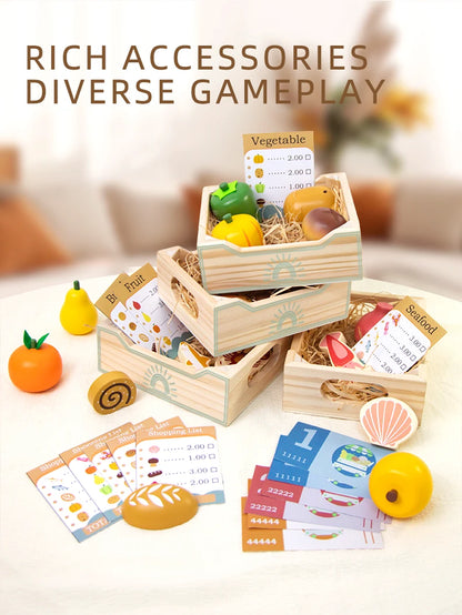 Ensemble de découpe en bois pour légumes et fruits - Apprendre l'anglais en cuisinant