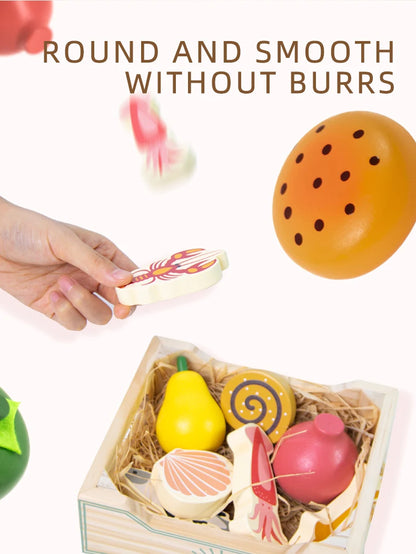 Ensemble de découpe en bois pour légumes et fruits - Apprendre l'anglais en cuisinant