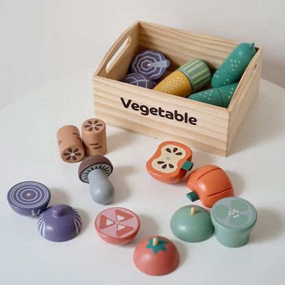 Ensemble de découpe en bois pour légumes et fruits - Apprendre l'anglais en cuisinant