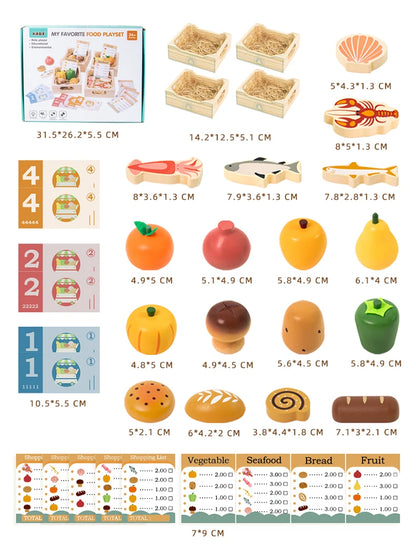 Ensemble de découpe en bois pour légumes et fruits - Apprendre l'anglais en cuisinant