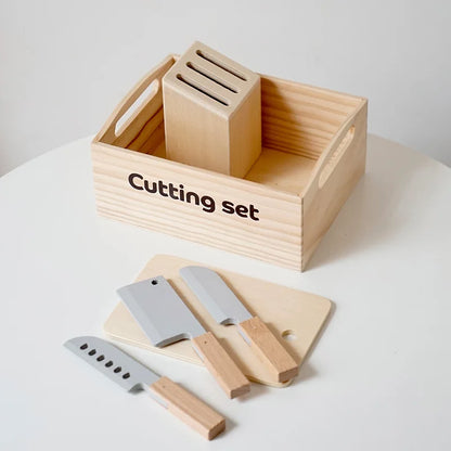 Ensemble de découpe en bois pour légumes et fruits - Apprendre l'anglais en cuisinant