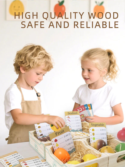 Ensemble de découpe en bois pour légumes et fruits - Apprendre l'anglais en cuisinant