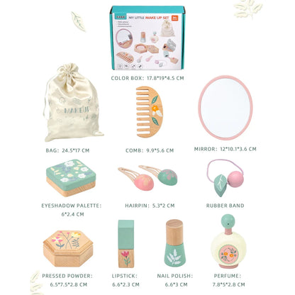 Coffret de maquillage en bois pour tout-petits – Jouets de salon de beauté avec accessoires réalistes