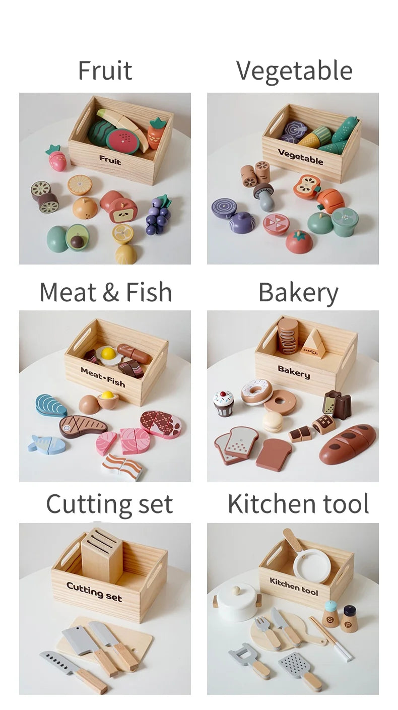 Houten Snijset Groenten & Fruit - Engels Leren door Koken