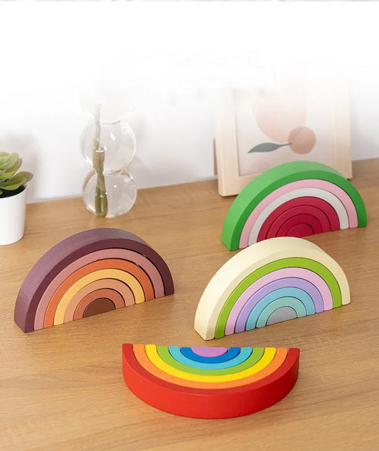 Pont arc-en-ciel Montessori - Blocs de construction en bois, jouets d'apprentissage des couleurs pour bébé