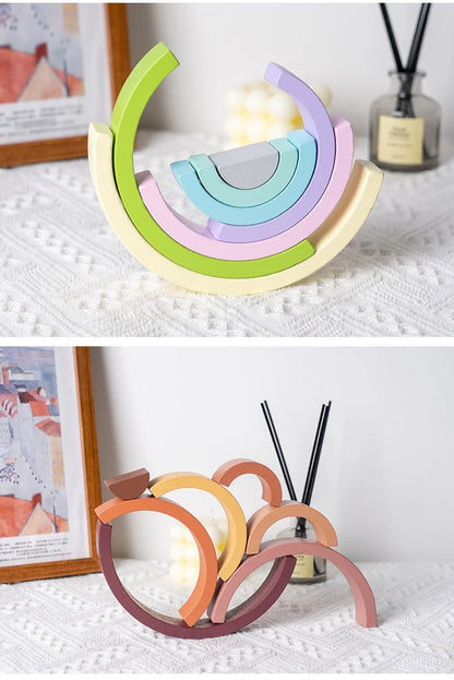 Pont arc-en-ciel Montessori - Blocs de construction en bois, jouets d'apprentissage des couleurs pour bébé