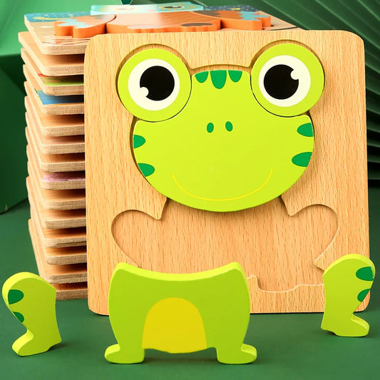 3D Houten Dieren Puzzel - Educatief Speelgoed voor Baby's en Peuters